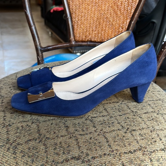 Prada Logo Suede Low-Heel Buckle Pump - Picture 3 of 9